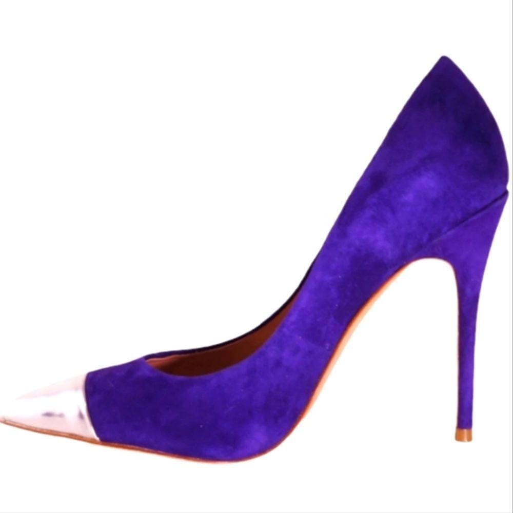 JEAN MICHEL CAZABAT Suede Leather Heel Eris Stiletto Pointed Silver Purple‎ 38